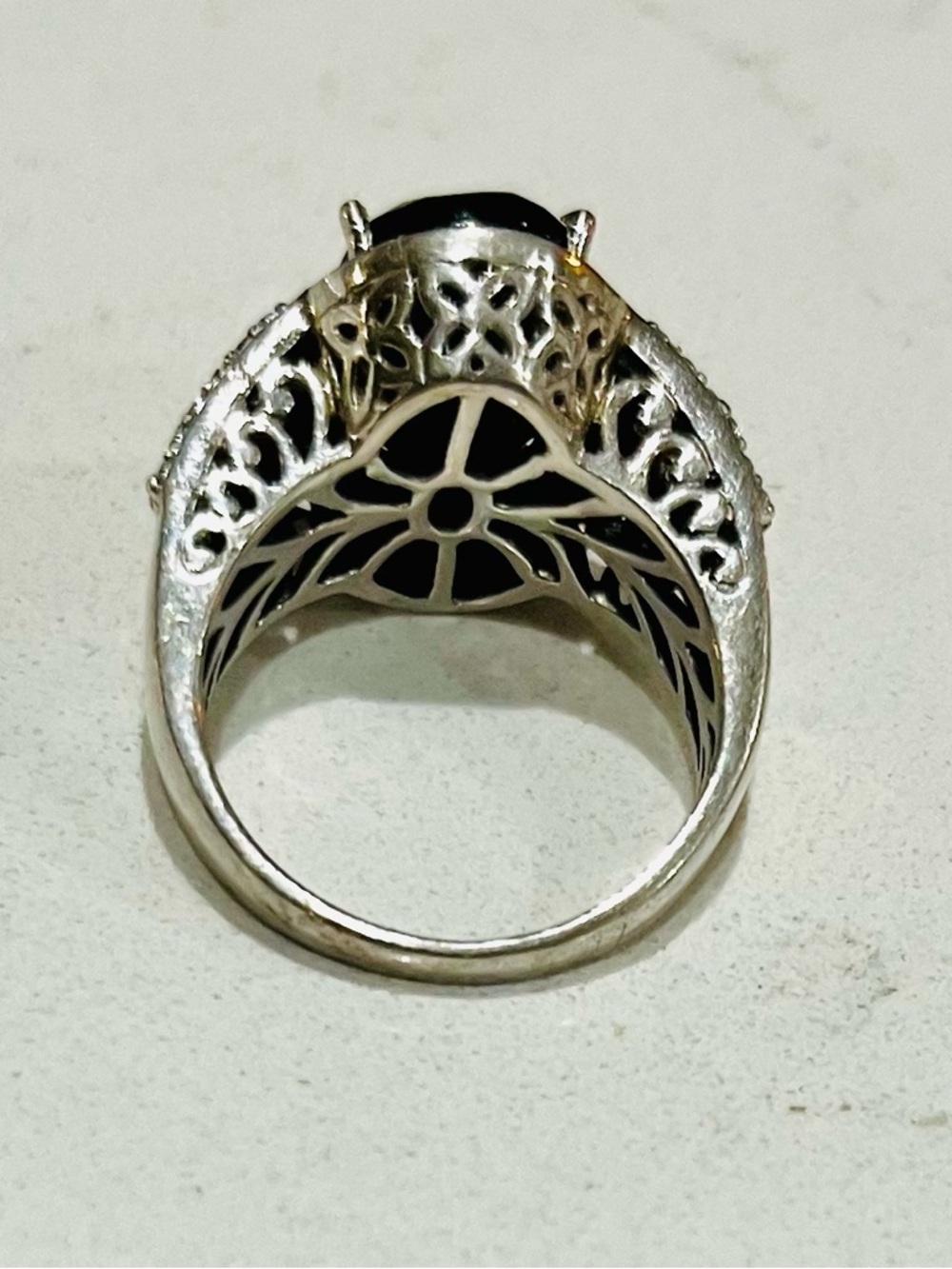 Vintage Sterling Silver Black Onyx Cocktail Ring DP 925 Size 7.25 - Picture 3 of 15